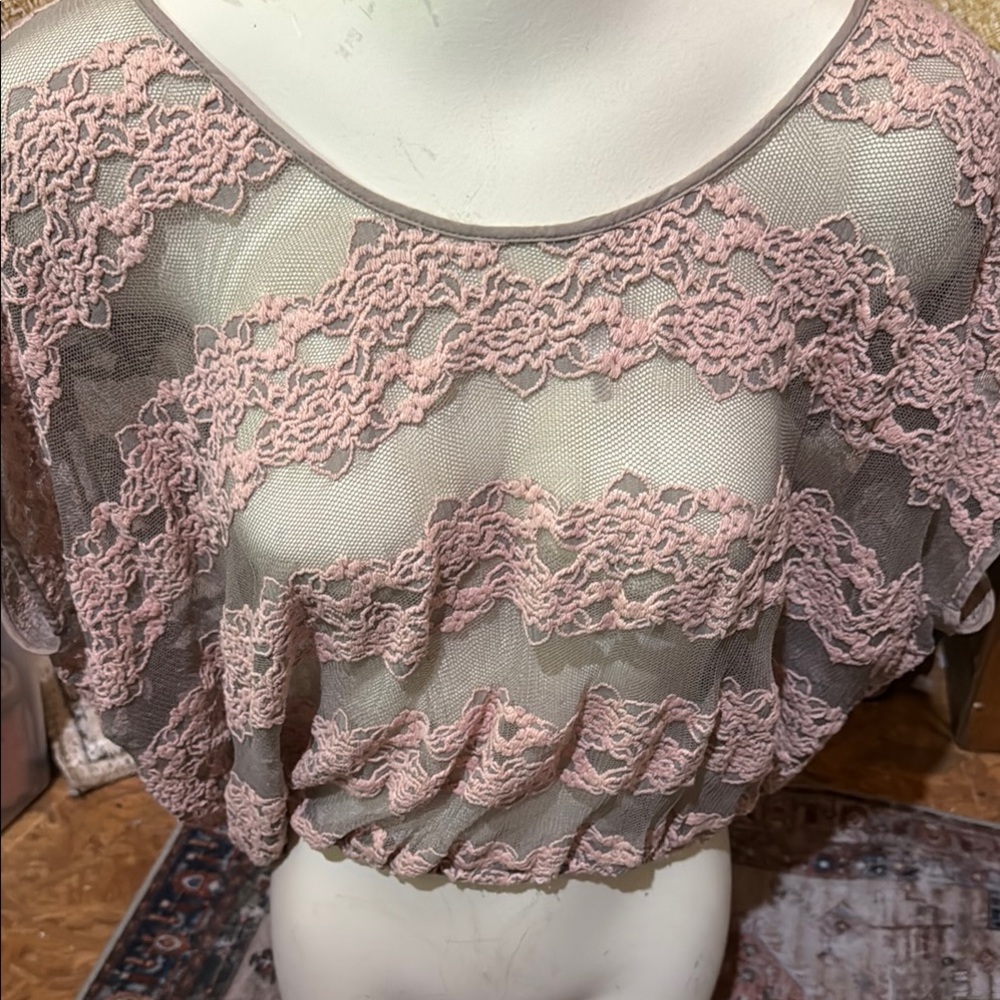 Free People Pink Lace Sheer Top